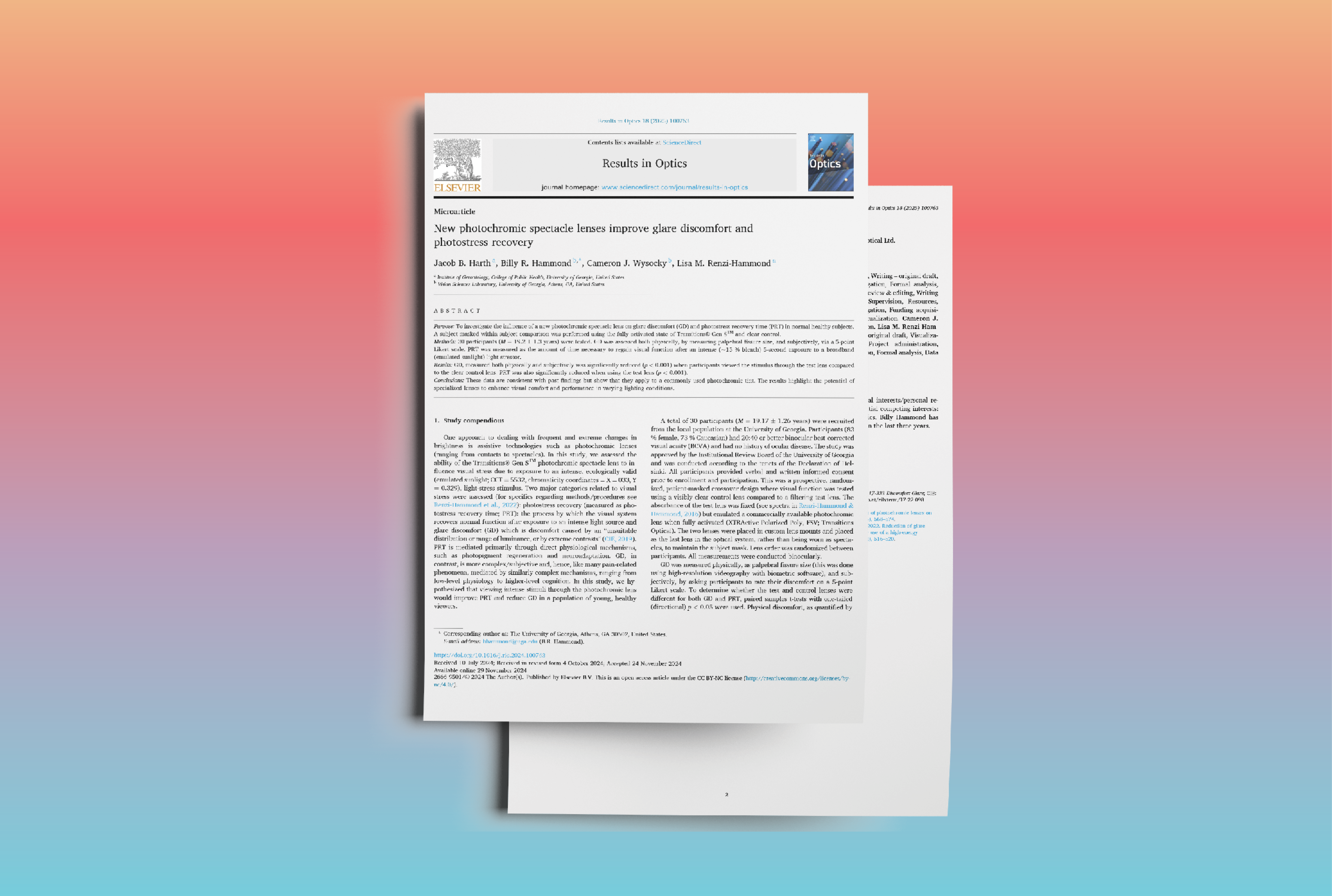 New photochromic spectacle lenses improve glare discomfort and photostress recovery